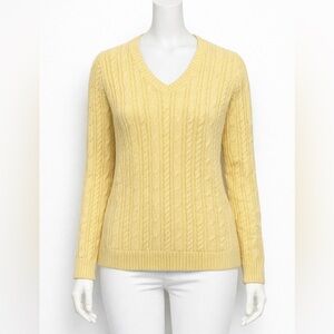 Women’s V-Neck Cable Knit Sweater - Yellow -sz and brand not known